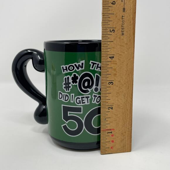 "How Did I Get To Be 50" Black Green Ceramic Coffee Mug 50th Birthday Mug GUC - Picture 5 of 5